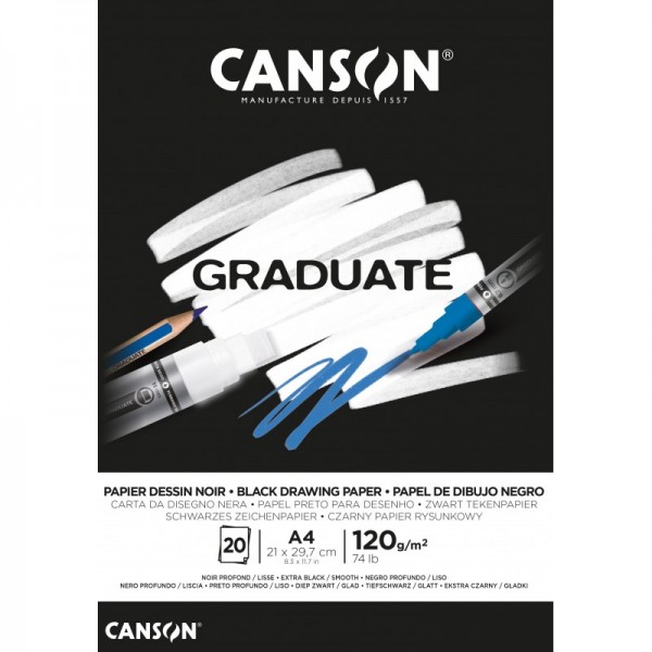 Pr Bloc Desen Canson Graduate Black Paper A4 20f, 120gr/m2 400110386
