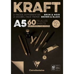 Cf Bloc Desen A5 60f 90gr/m2 Hartie Kraft Brun Et Noir Clairefontaine 975817c