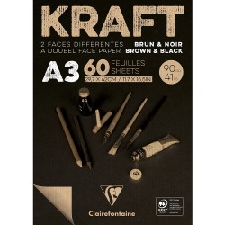 Cf Bloc Desen A3 60f 90gr/m2, Hartie Bicolor Kraft Brun Et Noir, Double F Clairefontaine 975819c
