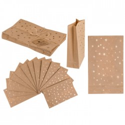 Blu Sacosa Cadou 20*12*6cm Kraft Artizanala 12/set Stars, Cu Sfoara De Iuta Si Eticheta 180756