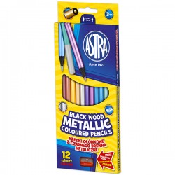 As Set 12 Creioane Colorate Metalizate Lemn Negru Astra Si Ascutitoare 312114002