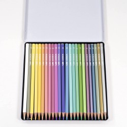 De Creioane Colorate Triunghiulare Cutie Metal Pastel 24/set Kidea Kptmp24k