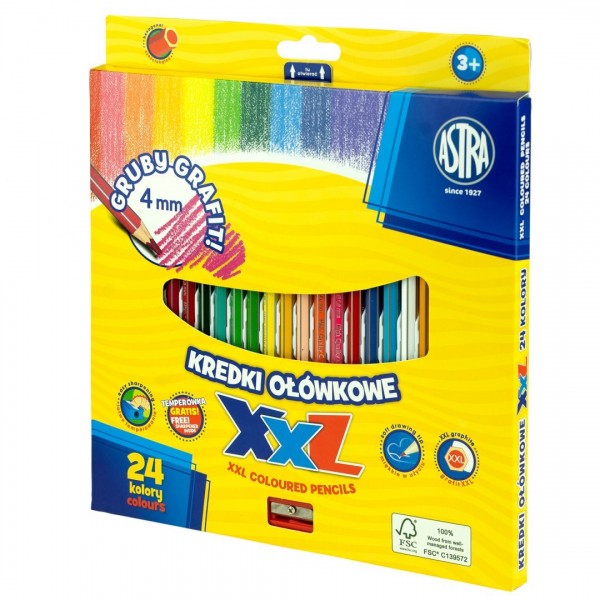 As Creioane Colorate 24/set Hexagonale + Ascutitoare Astra 312120004