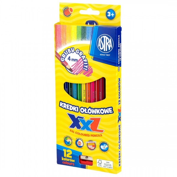 As Creioane Colorate 12/set Hexagonale + Ascutitoare Astra 312120002