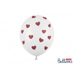 Pd Baloane Balloons 30 Cm, Hearts, Pastel Pure White With Red 6/set Sb14p-228-008-6