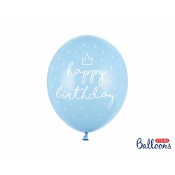 Pd Baloane Strong Balloons 30cm, Happy Birthday, Pastel Baby Blue 6/set Sb14p-244-011-6