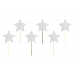 Pd Decoratiuni Tort Craciun Cupcake Toppers Unicorn - Stars Argintii 11.5cm Kpm19-018b