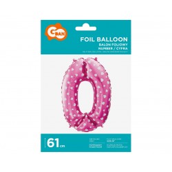 God Balon Folie Aluminiu Digit 0, 61cm, Pink With Hearts Hs-c26r0