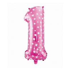 God Balon Folie Aluminiu Digit 1, 61cm, Pink With Hearts Hs-c26r1