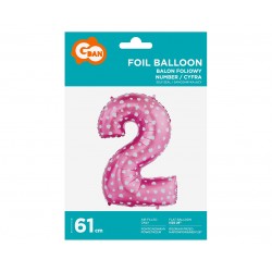 God Balon Folie Aluminiu Digit 2, 61cm, Pink With Hearts Hs-c26r2
