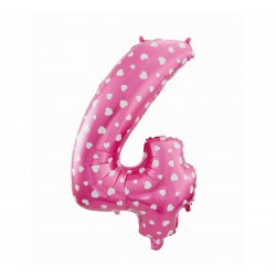 God Balon Folie Aluminiu Digit 4, 61cm, Pink With Hearts Hs-c26r4