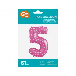 God Balon Folie Aluminiu Digit 5, 61cm, Pink With Hearts Hs-c26r5