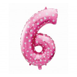 God Balon Folie Aluminiu Digit 6, 61cm, Pink With Hearts Hs-c26r6