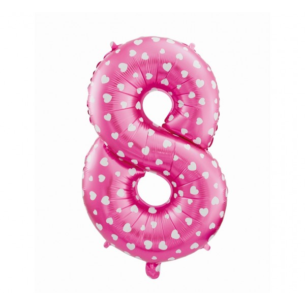 God Balon Folie Aluminiu Digit 8, 61cm, Pink With Hearts Hs-c26r8