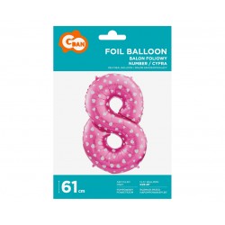 God Balon Folie Aluminiu Digit 8, 61cm, Pink With Hearts Hs-c26r8