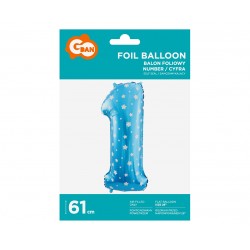 God Balon Folie Aluminiu Digit 1, 61cm, Blue With Stars Hs-c26n1