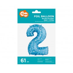 God Balon Folie Aluminiu Digit 2, 61cm, Blue With Stars Hs-c26n2
