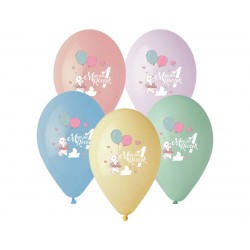 God Baloane Premium Balloons, 1-st Birthday, Rabbit, 33cm 5/set Gs120/1rkr