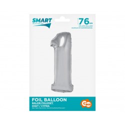 God Balon Folie Aluminiu Smart, Digit 1, 76cm, Silver Ch-ssr1