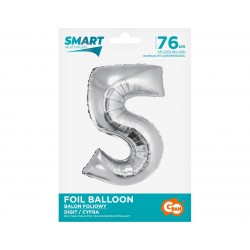 God Balon Folie Aluminiu Smart, Digit 5, 76cm, Silver Ch-ssr5