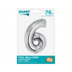 God Balon Folie Aluminiu Smart, Digit 6, 76cm, Silver Ch-ssr6