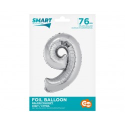 God Balon Folie Aluminiu Smart, Digit 9, 76cm, Silver Ch-ssr9