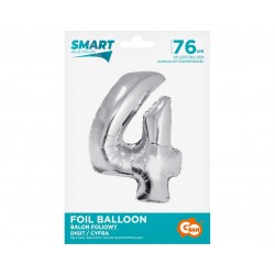 God Balon Folie Aluminiu Smart, Digit 4, 76cm, Silver Ch-ssr4