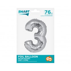 God Balon Folie Aluminiu Smart, Digit 3, 76cm, Silver Ch-ssr3