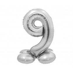 God Balon Folie Aluminiu Smart, Standing Digit 9, 72cm, Silver Cs-ssr9