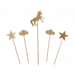 God Decoratiuni Pentru Briose Unicorn, Gold Glitter, 5/set Qt-pkje