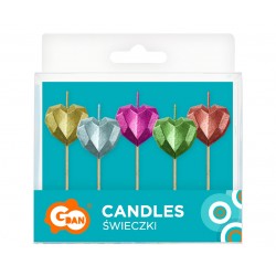 God Lumanari Tort Pick Candles Hearts, Metallic, 7.5cm 5/set Sf-psem
