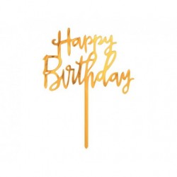 God Decoratiuni Pentru Tort Acrylic Cake Topper, Happy Birthday, Gold, 14cm Pf-dakh
