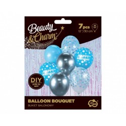 God Baloane Balloon Bouquet B&c, 30cm, Happy Birthday, Silver And Blue 7/set Bb-snh7