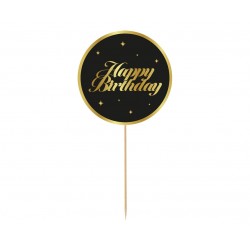 God Decoratiuni Din Lemn Pentru Tort B&g Party, Happy Birthday, Black Stars, 10cm Rv-dtgc