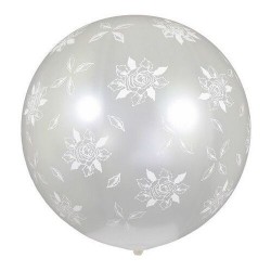 God Balon Sphere Shape, 80cm, Metallic Pearl, White Roses Gms220/brp
