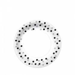Paw Farfurii Carton Eco Round, Confetti Silver-black, 18cm, 10/set Ppd1000508