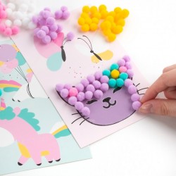 De Set Creativ Cu Stickere Si Pompom Unicorn Si Pisicuta Kidea Powuka