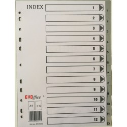 Nd Separatoare Index Plastic 1-12 Evoffice Gri Ev4h04