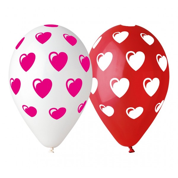 God Baloane Premium Balloons, 30cm, Hearts, Red And White 5/set Gs110/p198