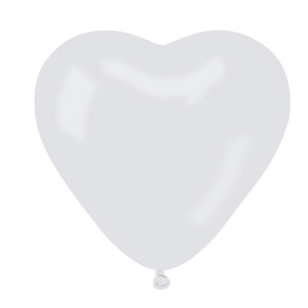 God Baloane Cr Pastel, Heart Without Overprint, 25cm, White 50/set Cr/01/50