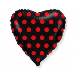 God Balon Folie Aluminiu Heart, 46cm, Black In Red Dots 201709n