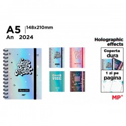 Agenda Ipb A5 2024 Spira, Datata Zilnic, Cu Elastic, Hardcover Holographic Pb24-01
