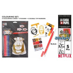 Set De Colorat Ipb La Casa De Papel Cu Stickere Si 5 Carioci Cu 2 Capete Nfcp013-01