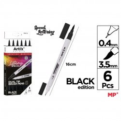 Marker Varf Pensula Ipb 2 Capete 6/set Black Edition Pp917-6
