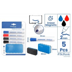 Marker Whiteboard Bebasic 4/set, 3 Culori + Burete Tabla Magnetica S013-01