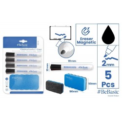 Marker Whiteboard Bebasic 4/set, Negru + Burete Tabla Magnetica S013-02