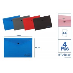 Mapa Plastic Bebasic A4 Cu Buton 4/set Culori Asortate S033